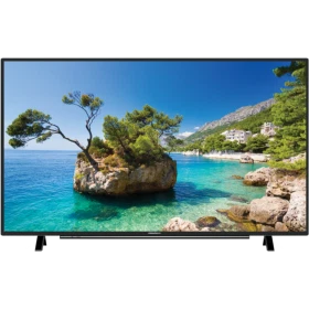 Grundig 32 VLE 6730 BP Full HD LED televizyon, siyah çerçeveli ekranında deniz manzarası gösteriyor