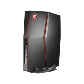 MSI Vortex G25 8RE-052TR siyah masaüstü bilgisayar, kırmızı detaylı kompakt kasa görünümü