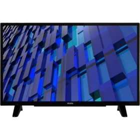 Vestel 32H8401 HD Ready LED televizyon, siyah çerçeveli ekranında mavi geometrik desen gösteriyor