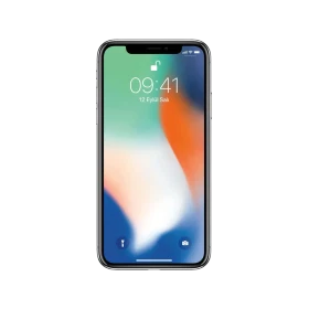 Apple iPhone X beyaz akıllı telefon, tam ekran çentikli tasarım ve kilit ekranı ile ön görünüm