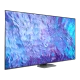 Samsung 98Q80C Ultra HD 4K QLED televizyon, genel renkli siyah tasarım ve parlak mavi canlı ekran görüntüsü