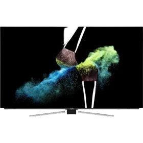 Arçelik A55 OLED A 950 B Ultra HD 4K TV, siyah ekranında renkli fırça efektleriyle