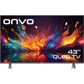 Onvo 43OVF5000AQ Full HD FHD LED televizyon, 43 inç ekranında renkli soyut görüntüyle gösteriliyor