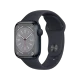 Apple Watch Series 8 41 mm siyah alüminyum kasa ve spor kordonlu akıllı saat, önden görünüm