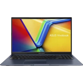 Asus VivoBook 15 M1502YA-BQ579A011 koyu mavi iş ve ofis laptopu açık ekranla görünür.