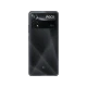 Siyah Poco X4 Pro akıllı telefonun arka yüzeyi, büyük kamera modülü ve parlak geometrik tasarımıyla