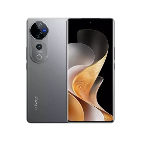 Vivo v40 Pro gri akıllı telefon, ön ekran ve arka kamera modülüyle vitrin görünümü