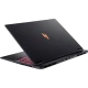 Siyah Acer Nitro 16S AI AN16S-61 oyuncu laptop, arkadan çapraz açıdan ve ışıklı klavyesiyle görünüyor