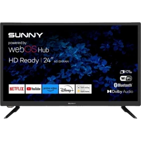 Sunny SN24LEDI262C-S HD Ready 24 inç televizyon, siyah çerçeveli ekran ve ayaklarıyla önden görünüm