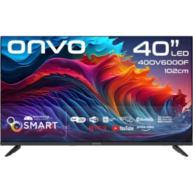 Onvo 40OVF6000F Full HD LED televizyon, renkli ekranı ve siyah çerçevesiyle önden görünüm