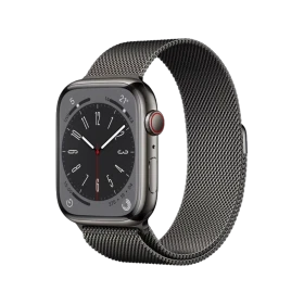 Apple Watch Series 8 Cellular 45 mm siyah paslanmaz çelik kasa ve Milano kordonlu akıllı saat