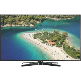 Vestel 32PF7575 Full HD LED TV, turkuaz koy ve plaj manzarası gösteren siyah televizyon