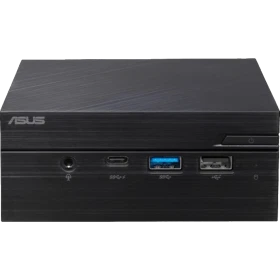 Asus Mini PC PN40-BC417ZV siyah masaüstü bilgisayarın ön paneli ve bağlantı noktaları