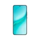 Honor Turbo siyah telefon, önden görünümde çerçevesiz ekranı ve turkuaz duvar kâğıdıyla sergileniyor
