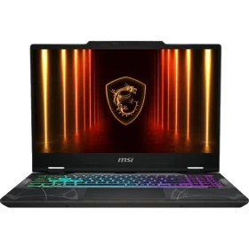 MSI Cyborg 15 B2RWFKG-208XTR FR8 siyah oyuncu laptop açık, RGB klavye aydınlatmalı.