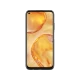 Huawei P40 Lite siyah telefon, ön yüzünde çerçevesiz ekran ve turuncu duvar kâğıdıyla dikey konumda duruyor