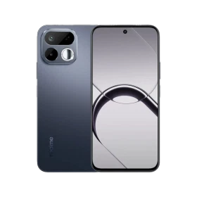 Siyah Realme 16T 5G akıllı telefon, ön ekranı ve arka kamera tasarımıyla vitrin görünümü