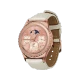 Samsung Gear S2 Classic Rose pembe akıllı saat, beyaz deri kayış ve yuvarlak kadranıyla önden görünür