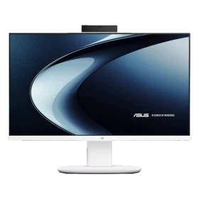 Asus V440VA-2440332995352 beyaz masaüstü bilgisayar, geniş ekranı ve üst bölümde web kamerasıyla önden görünüm
