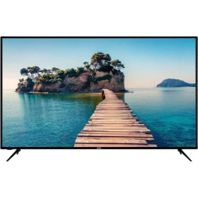 Vestel 50U9500E Ultra HD 4K LED televizyon, siyah çerçevesinde deniz ve iskele manzarası gösteriyor