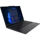 Siyah Lenovo ThinkPad X13 G6 21RKS0FH00 ultrabook laptop, açık ekranlı önden çapraz açıyla görünüm