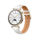 Huawei Watch GT 4 Beyaz 41 mm akıllı saat, altın renkli kasası ve beyaz deri kordonuyla önden görünüm