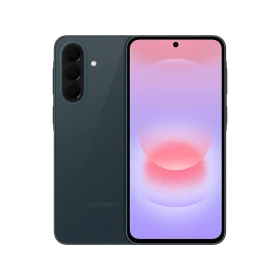 Gri Samsung Galaxy A37 5G akıllı telefon, ön ekran ve üçlü arka kamera tasarımıyla önden ve arkadan görünüm