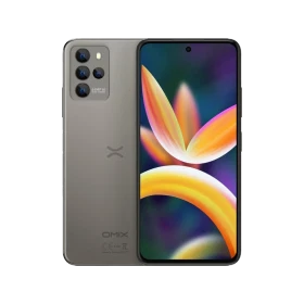 Omix X700 gri akıllı telefonun ön ve arka görünümü, delikli ekran ve çoklu arka kamera modülüyle