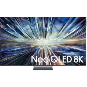Samsung 75QN900D QLED Ultra HD 8K TV, ince tasarımlı ekran ve Neo QLED 8K yazılı vitrin görünümü