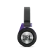 JBL E40BT Kablosuz mor kulaklık, JBL logolu yuvarlak kulaklık pedi ve ayarlanabilir başlık detayıyla