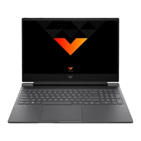 HP Victus Gaming 16-S0003NT 7Z4P9EA koyu gri oyuncu laptop; V şeklinde RGB ekran tasarımı görünüyor