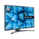 LG 50UN74006LB Ultra HD 4K LED televizyon, mavi çiçekli ekranda, siyah tasarım, Genel renk.