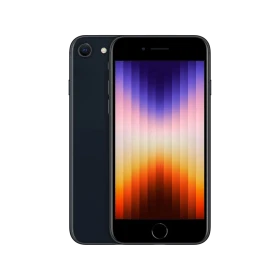 Apple iPhone SE 2022 siyah akıllı telefon, ön ve arka görünüm, ana vitrin çekimi