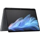 HP OmniBook Ultra Flip 14-fh0003nt koyu gri 2'si 1 arada laptop, döner ekran ve mavi arayüz.