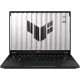 Asus TUF Gaming A14 FA401UH-RG010 koyu gri oyuncu laptop ekranında TUF logosu görünen vitrin görüntüsü