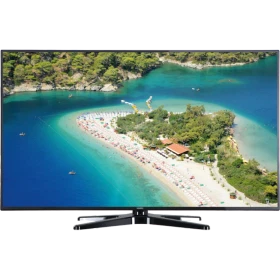 Vestel 48FB7300 Full HD LED TV, siyah çerçeveli ekranında turkuaz koy manzarası gösteriliyor