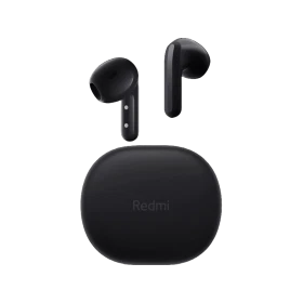 Xiaomi Redmi Buds 4 Lite siyah tam kablosuz kulaklık ve şarj kutusu önden görünüm