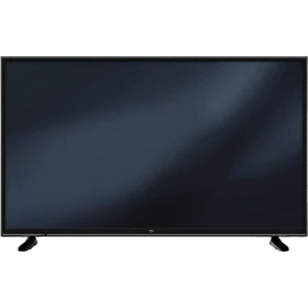 Beko B49L 8850 5B Ultra HD 4K siyah televizyon, önden ekranı ve ayaklarıyla görünür hale geliyor