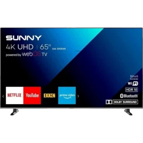 Sunny SN65FMN240C-S Ultra HD 4K 65 inç akıllı televizyon, siyah çerçeveli önden görünüm