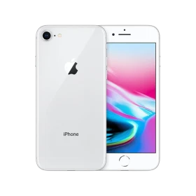 Apple iPhone 8 beyaz akıllı telefonun ön ve arka yüzü, ekran açık vitrin ürün çekimi