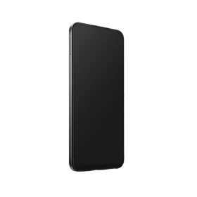 Infinix Hot 60i siyah akıllı telefon, ince çerçeveli ekran ve delikli ön kamera tasarımıyla yandan görünüm