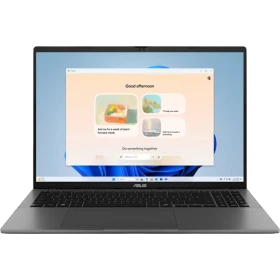 Koyu gri Asus Vivobook S16 S3607VA-RP019 iş ve ofis laptopu açık ekran görünümü, klavye odakta