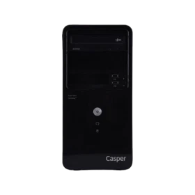 Casper N1C.3060-4L05X masaüstü bilgisayar, siyah kasa ve ön panel bağlantılarıyla önden görünüm
