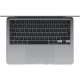 Gri Apple MacBook Air M3 13.6 inç laptop, üstten görünümde klavye ve geniş trackpad detayıyla açık halde