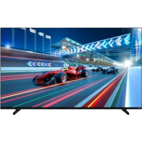 Vestel 65QG9950 Ultra HD 4K QLED televizyon, yarış sahnesi gösteren ince çerçeveli ekran