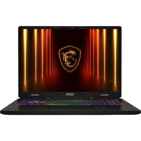 MSI Crosshair 16 HX AI D2XWGKG-047XTR koyu gri oyuncu laptop; açık ekran ve ejderha logosu görünüyor.