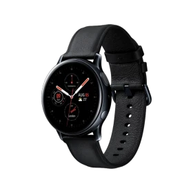 Samsung Galaxy Watch Active 2 40 mm siyah paslanmaz çelik akıllı saat, yuvarlak ekran ve siyah kayışla acl.