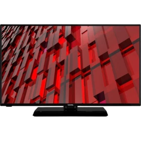 Vestel 42F9510 Full HD LED televizyon, siyah çerçeveli ekranında kırmızı soyut görüntüyle önden görünüm