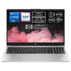 HP 250 G10 968L4ET gri iş ve ofis laptopu, ön görünüm ve klavye ile ekran detayı