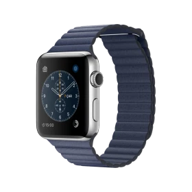 Apple Watch Series 2 42 mm akıllı saat, paslanmaz çelik kasa ve gece mavisi deri Loop kayışı